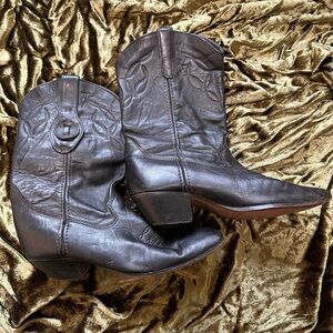 Stylish Black Leather Cowboy Boots